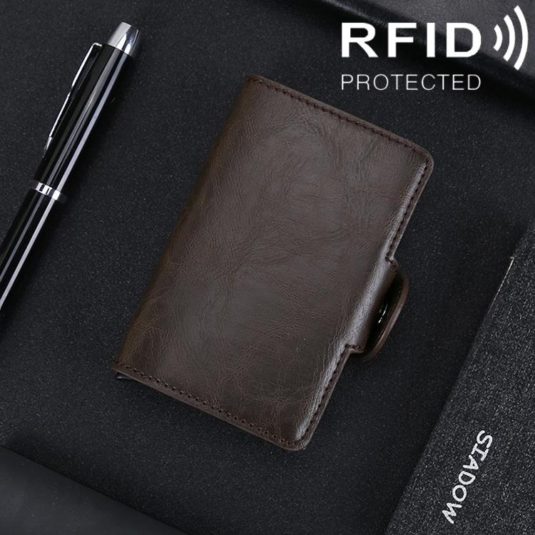 Leather Rfid Blocking Card Wallet - Multi-functional - Coffee