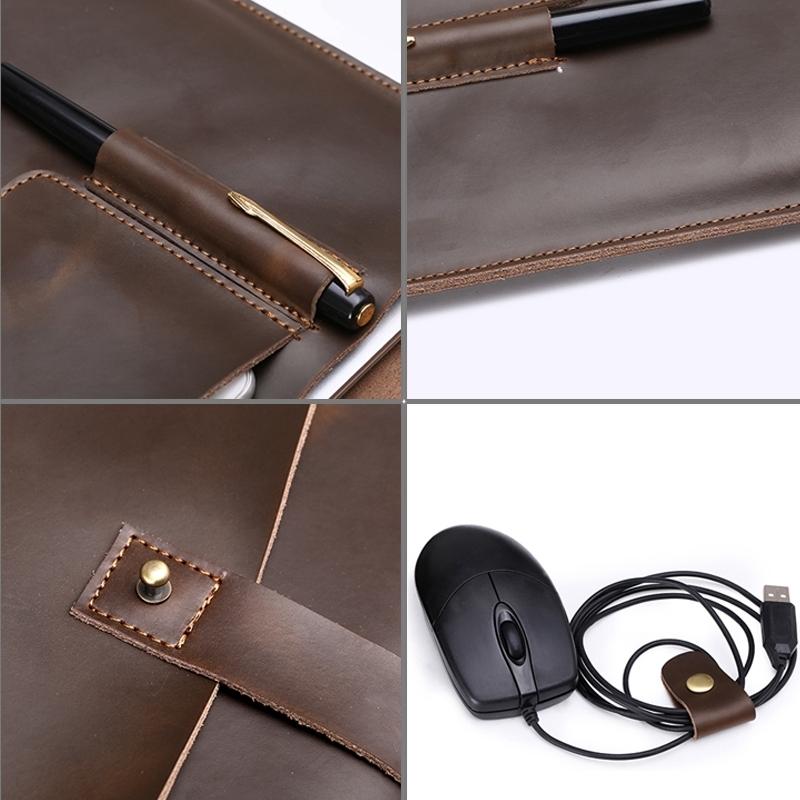 Universal Leather Laptop Bag with Cable Winder for 11.6 Devices - Coffee