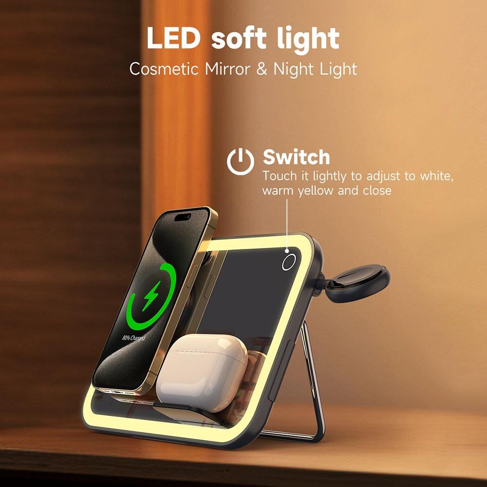 15W 3 In 1 Magnetic Led Makeup Mirror Charger - Black