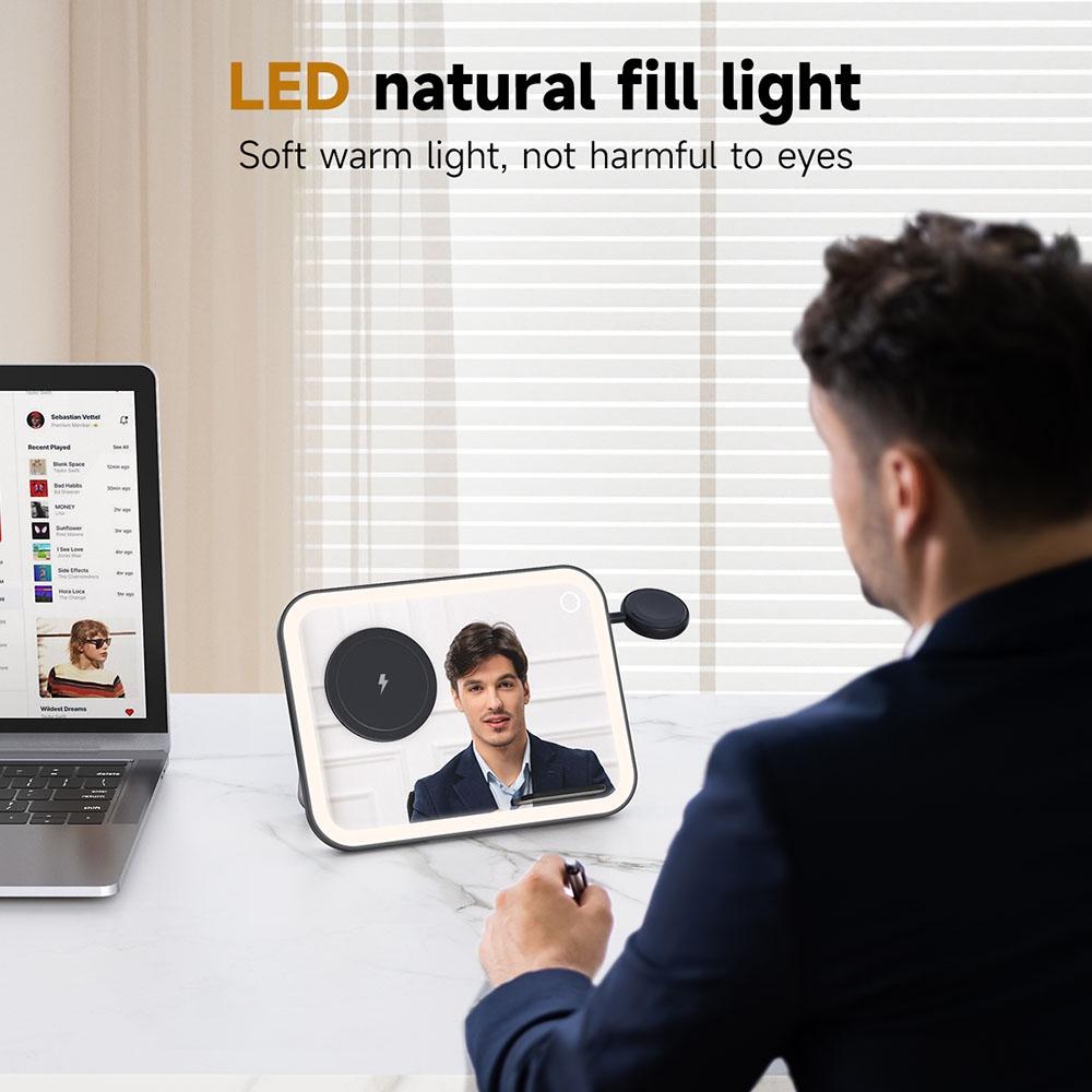 15W 3 In 1 Magnetic Led Makeup Mirror Charger - Black