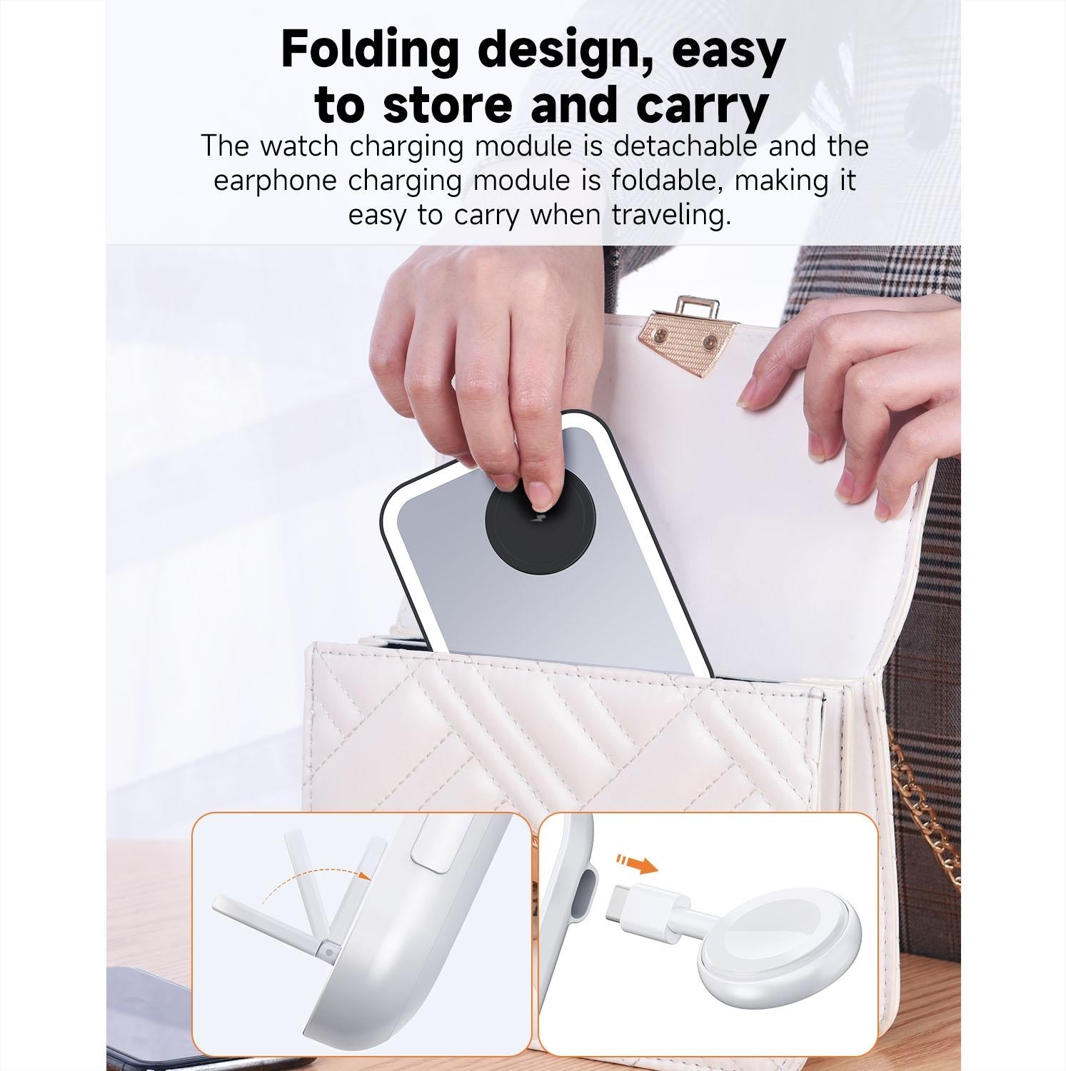 15W 3 In 1 Magnetic Led Makeup Mirror Charger - Black