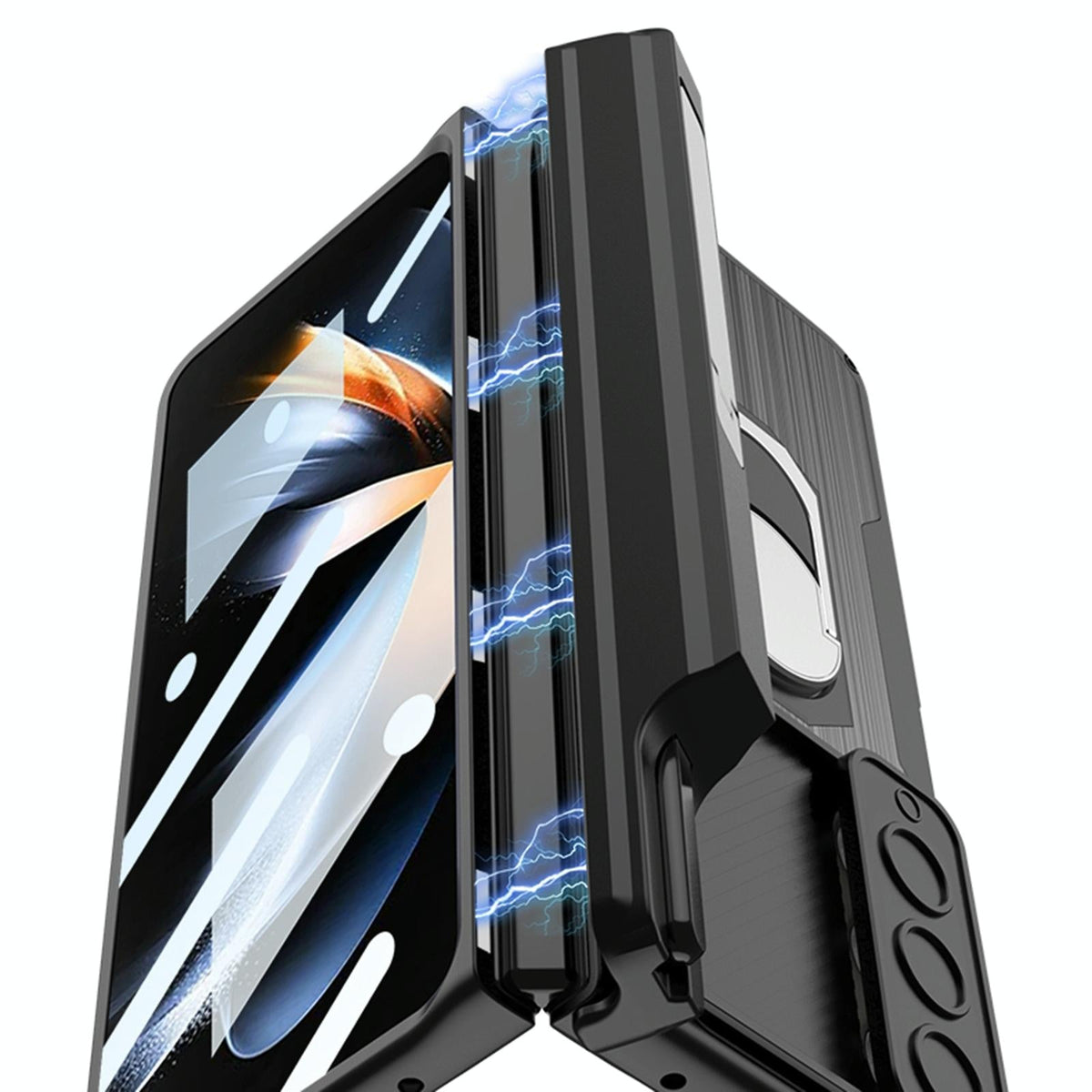 For Samsung Galaxy Z Fold4 5G Magnetic Armor Phone Case - Full Coverage - Litchi Texture