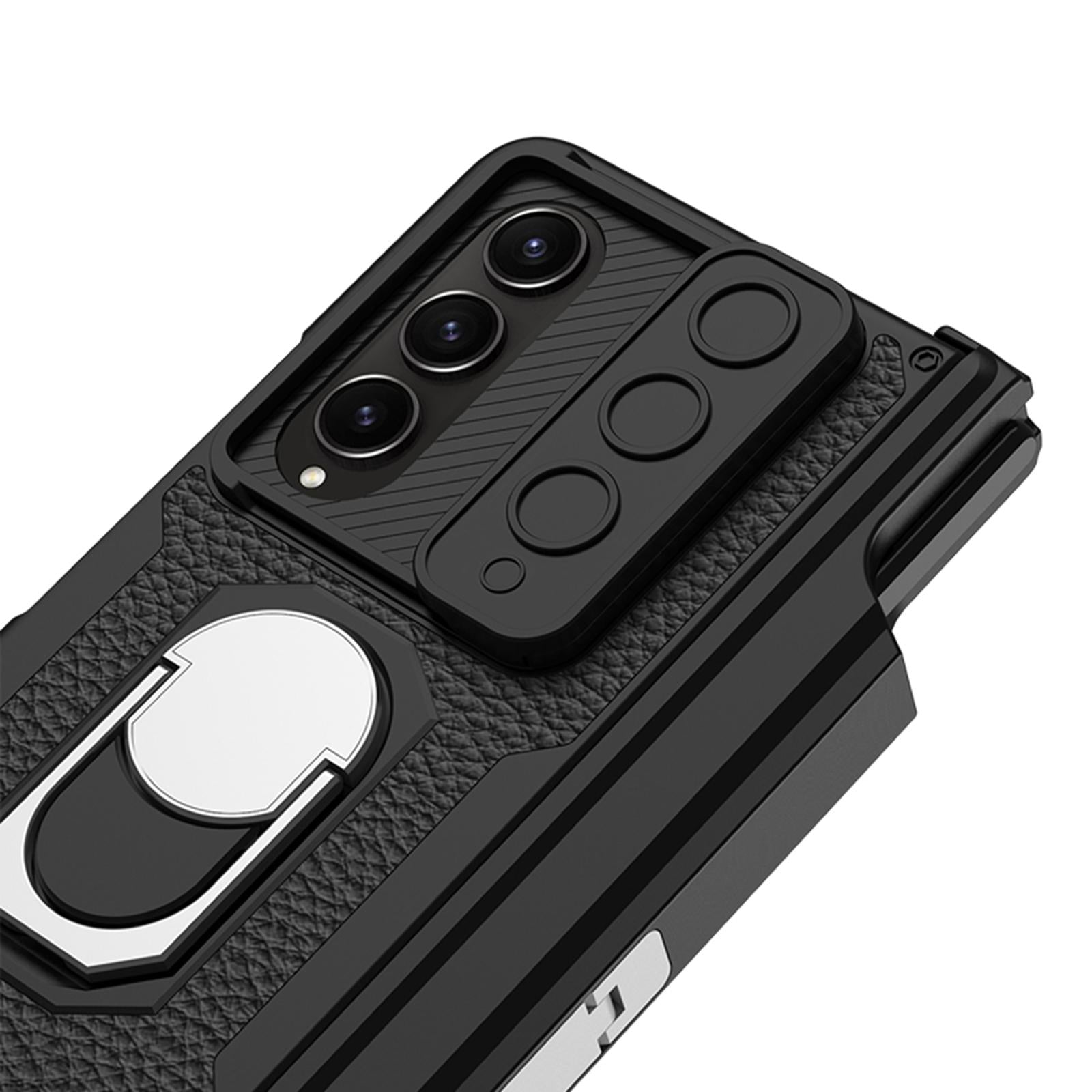 For Samsung Galaxy Z Fold4 5G Magnetic Armor Phone Case - Full Coverage - Litchi Texture