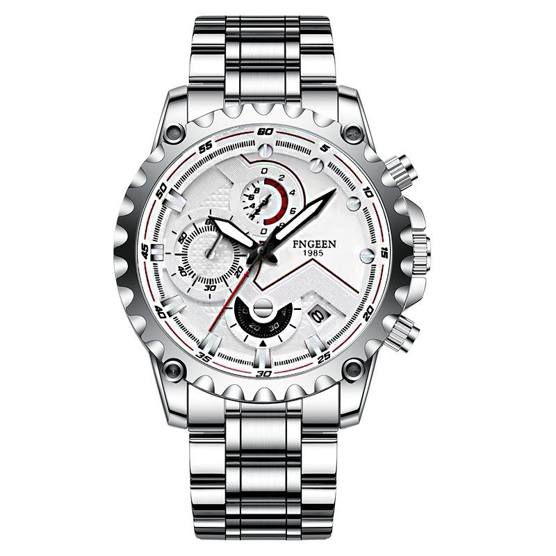 Stainless Steel Waterproof Men Sports Watch - White Steel White Surface