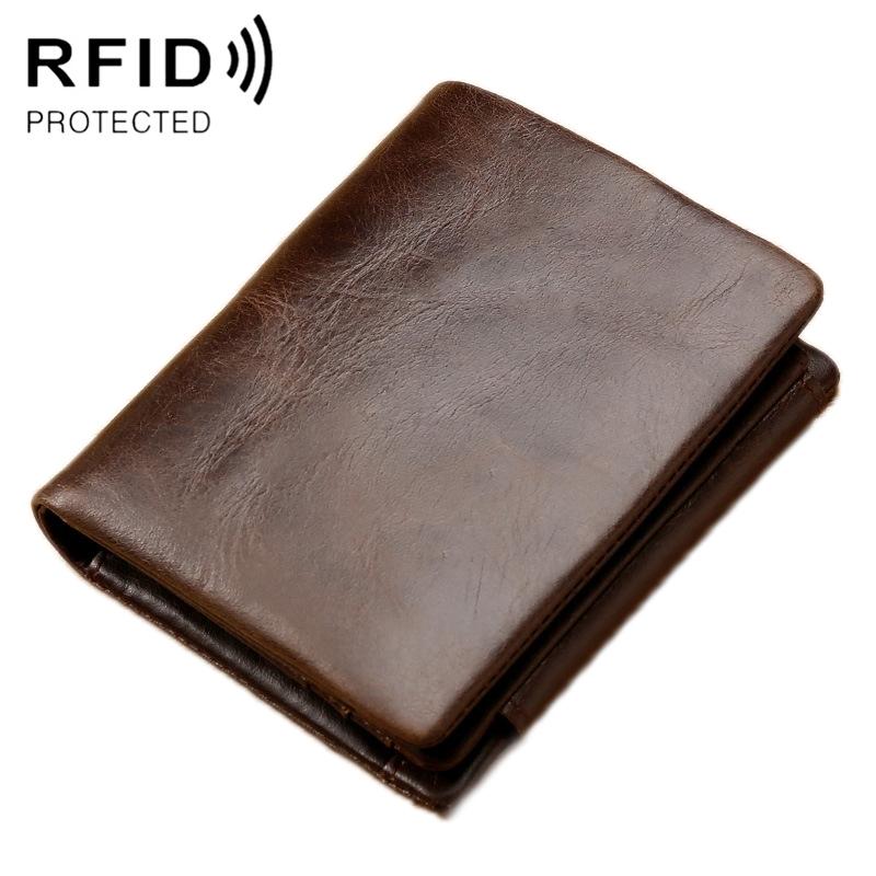 Men Rfid Leather Tri-fold Wallet - Genuine Leather - Brown
