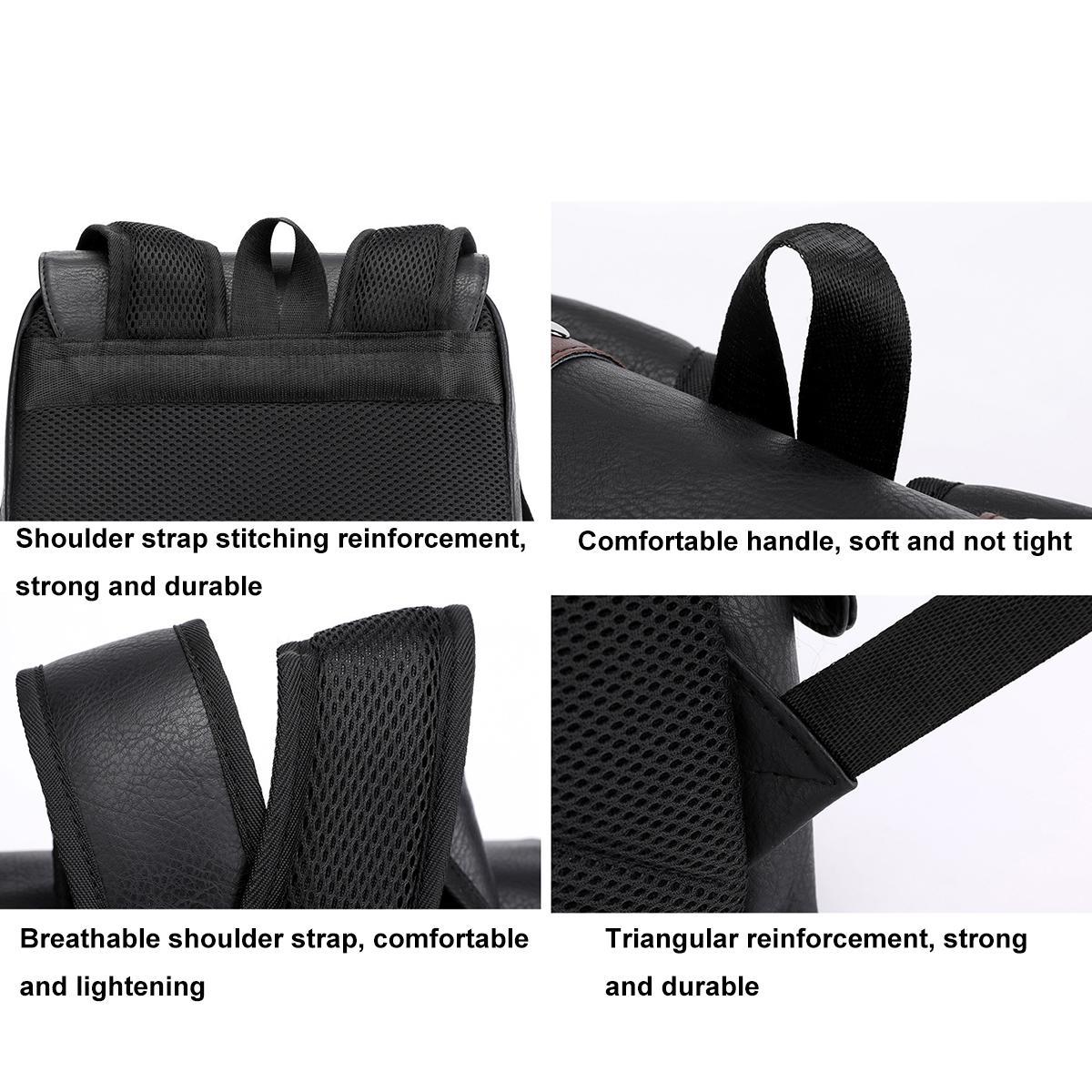 Large Capacity Pu Leather Laptop Backpack For Travel & School - Dark Brown