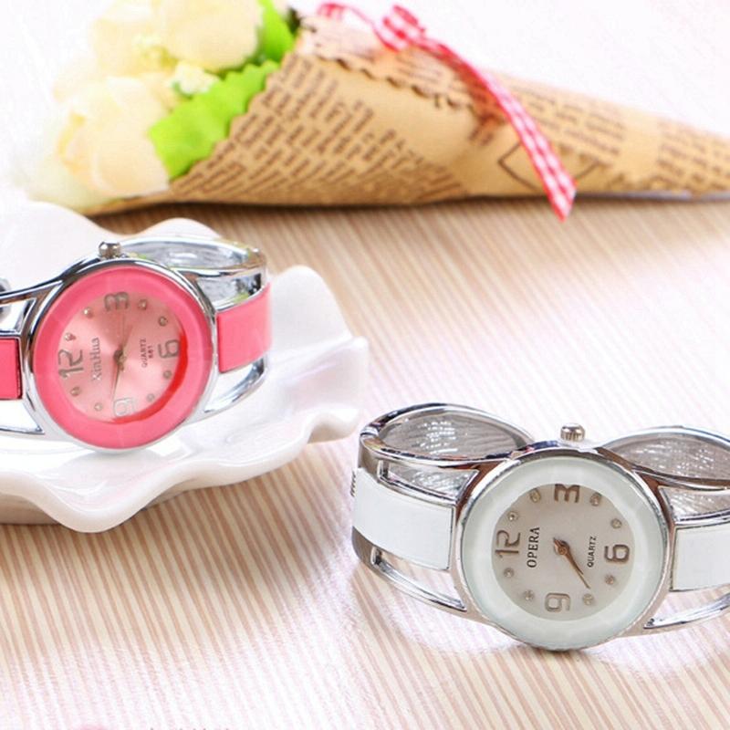 Stainless Steel Diamond Bracelet Watch for Women - Hollow Mirror Surface - Pink