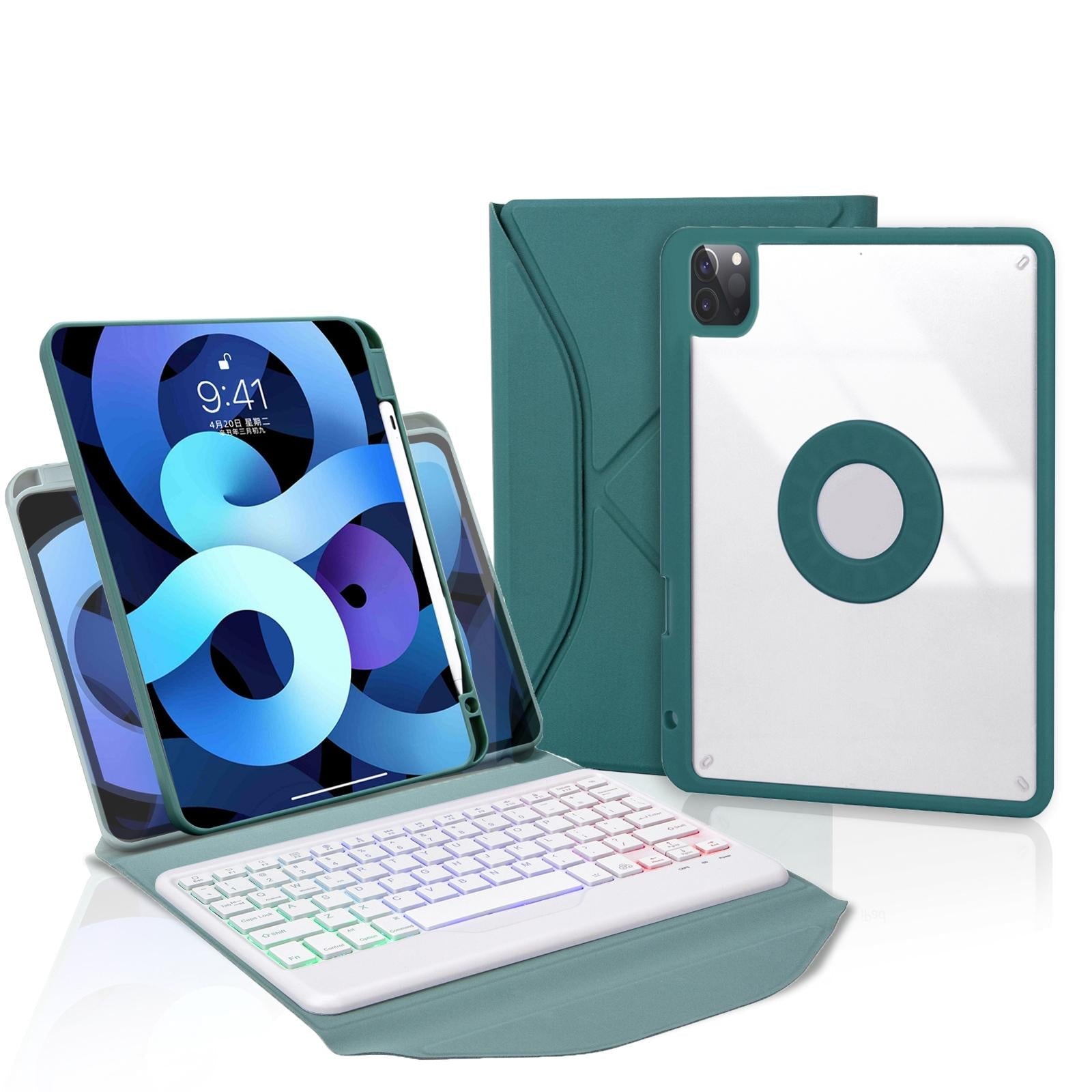 Bluetooth Keyboard Leather Case For Ipad Pro 11 - Backlit With Pen Slot - Green