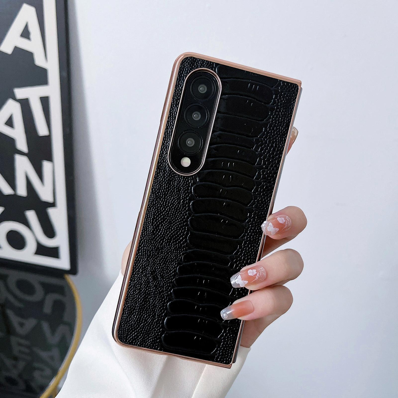 For Samsung Galaxy Z Fold4 5G Genuine Leather Nano Plating Phone Case - Coffee