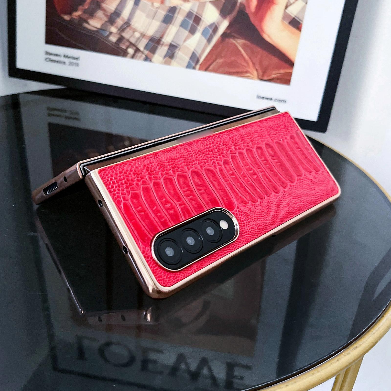 For Samsung Galaxy Z Fold4 5G Genuine Leather Nano Plating Phone Case - Coffee