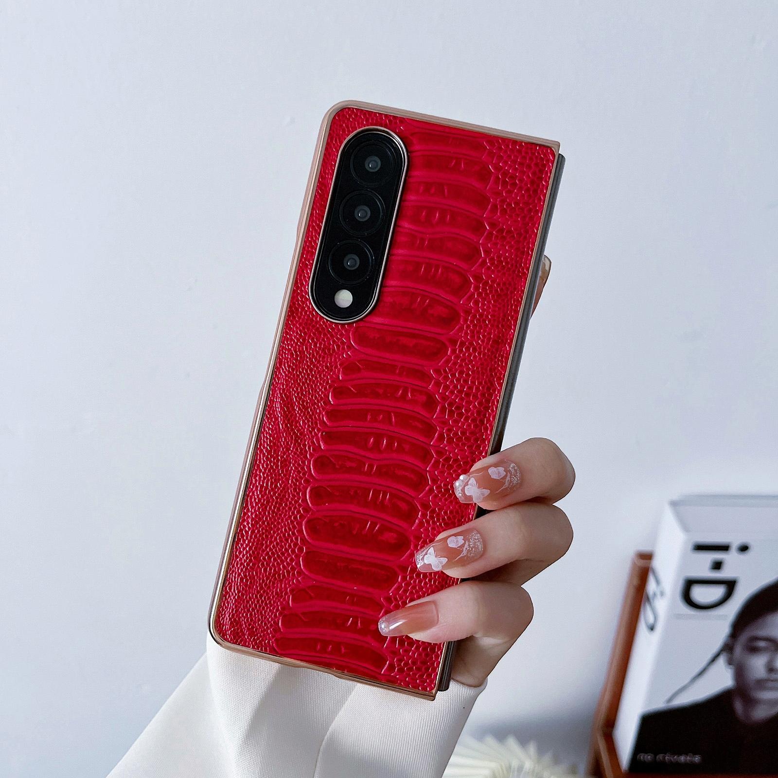 For Samsung Galaxy Z Fold4 5G Genuine Leather Nano Plating Phone Case - Coffee