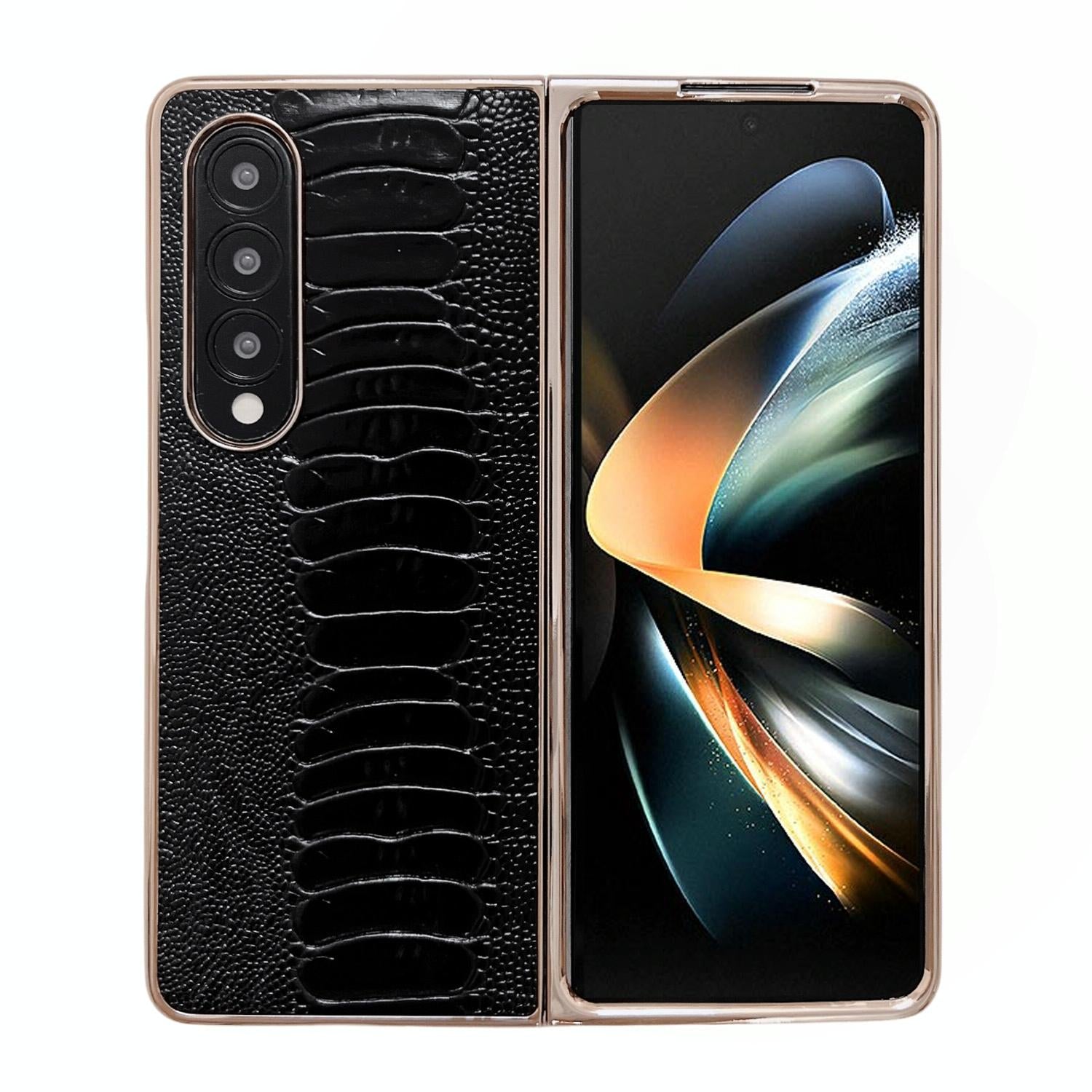 For Samsung Galaxy Z Fold4 5G Genuine Leather Nano Plating Phone Case - Coffee