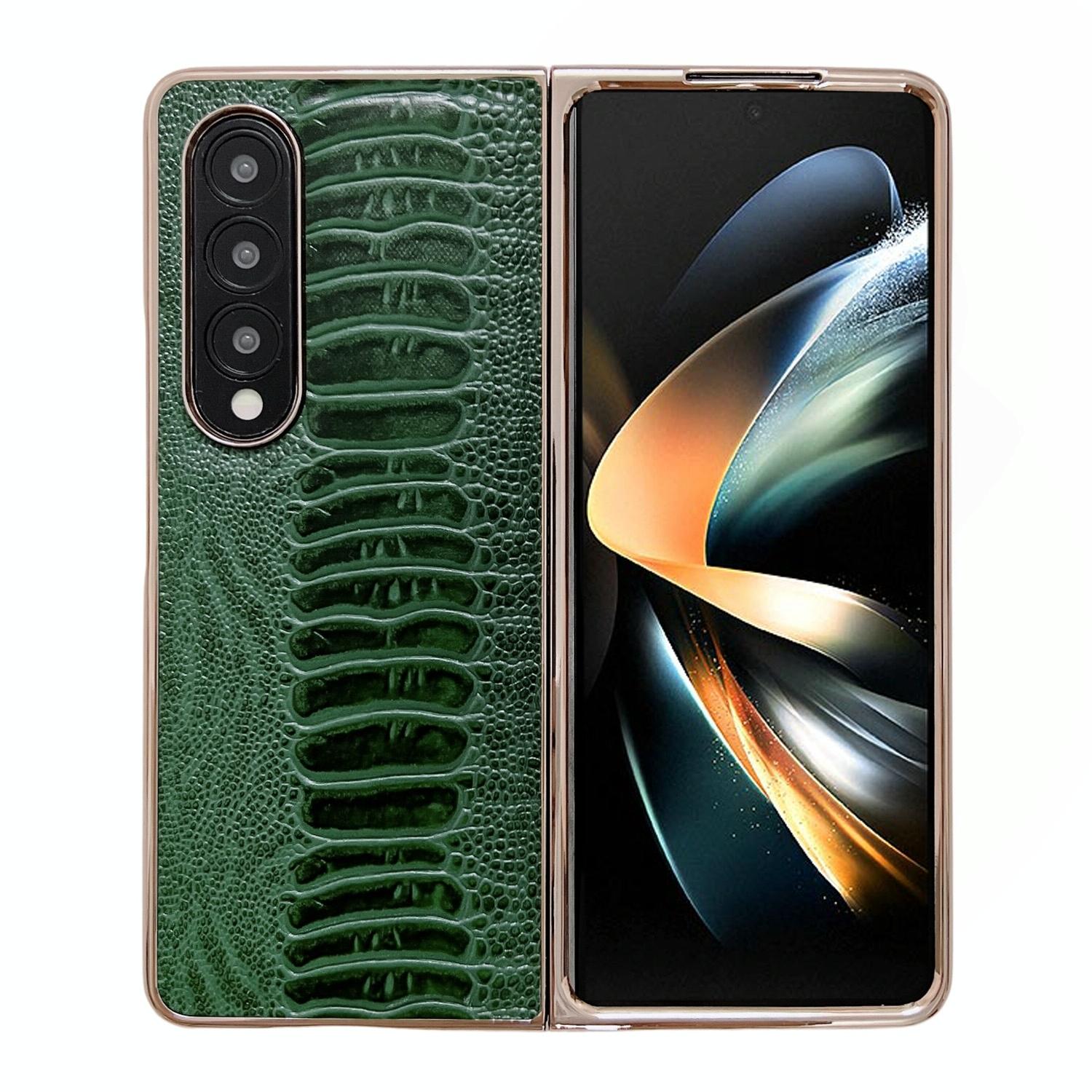 For Samsung Galaxy Z Fold4 5G Genuine Leather Nano Plating Phone Case - Coffee