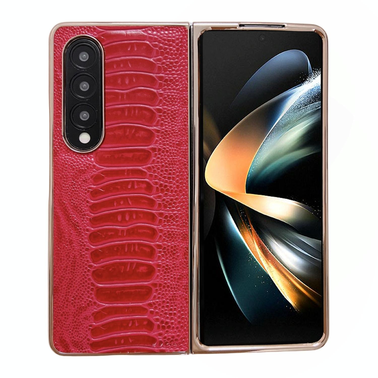 For Samsung Galaxy Z Fold4 5G Genuine Leather Nano Plating Phone Case - Coffee