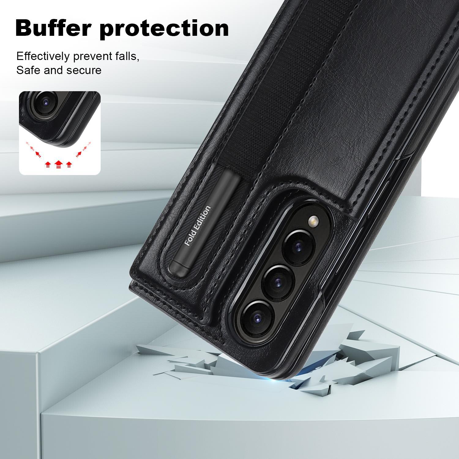 For Samsung Galaxy Z Fold4 5G Double Buckle Foldable Phone Case With Pen Slot - Red