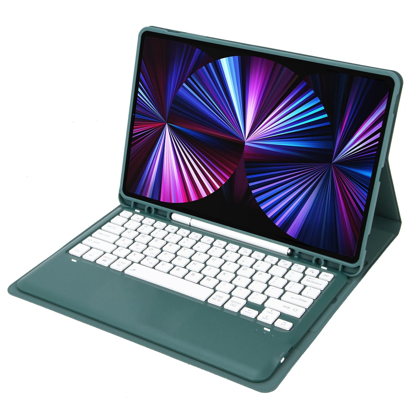 Detachable Bluetooth Keyboard Leather Case For Ipad Pro 12.9 2021 / 2020 / 2018 With Pen Slot - Dark Green