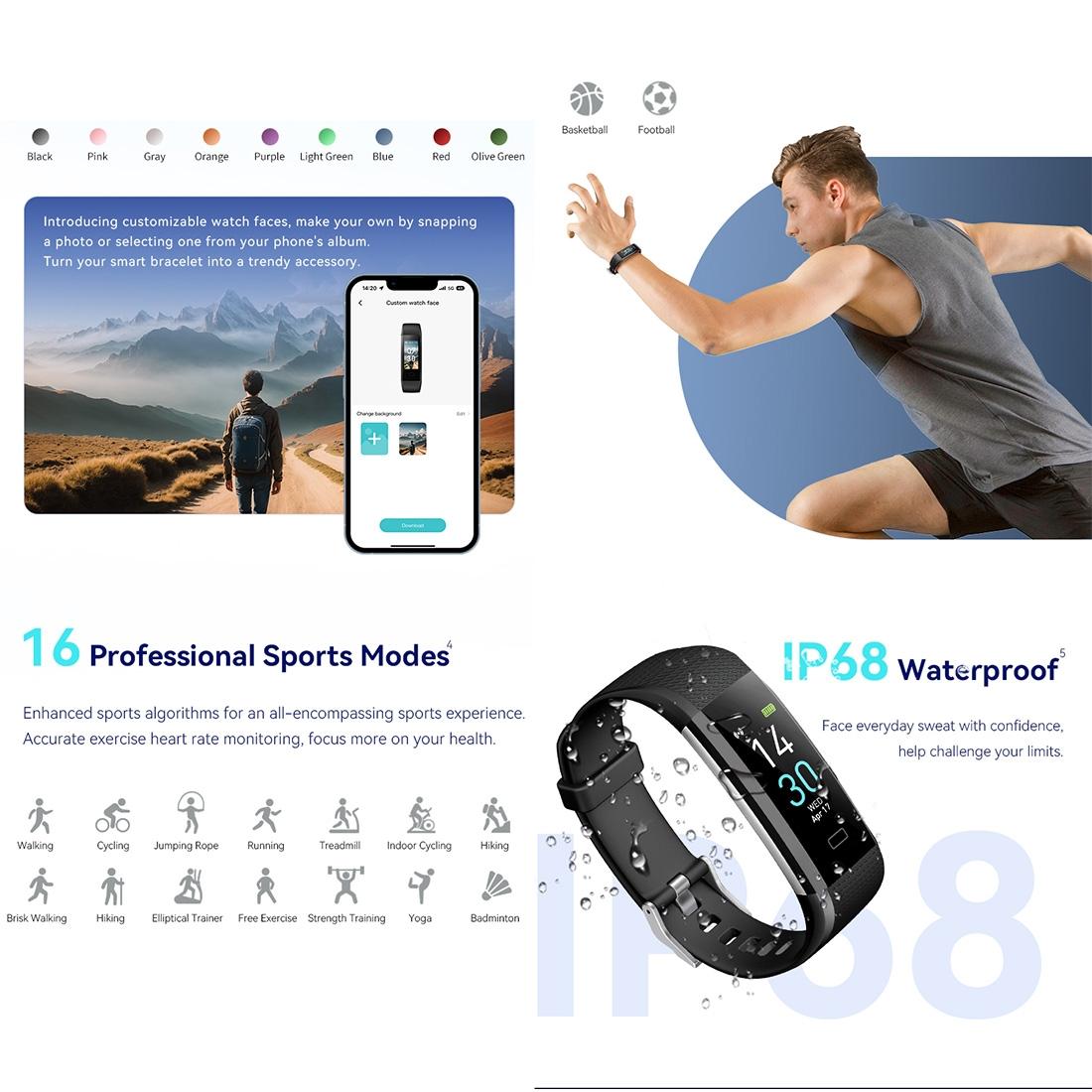 Waterproof Fitness Tracker Watch With Heart Rate Monitor