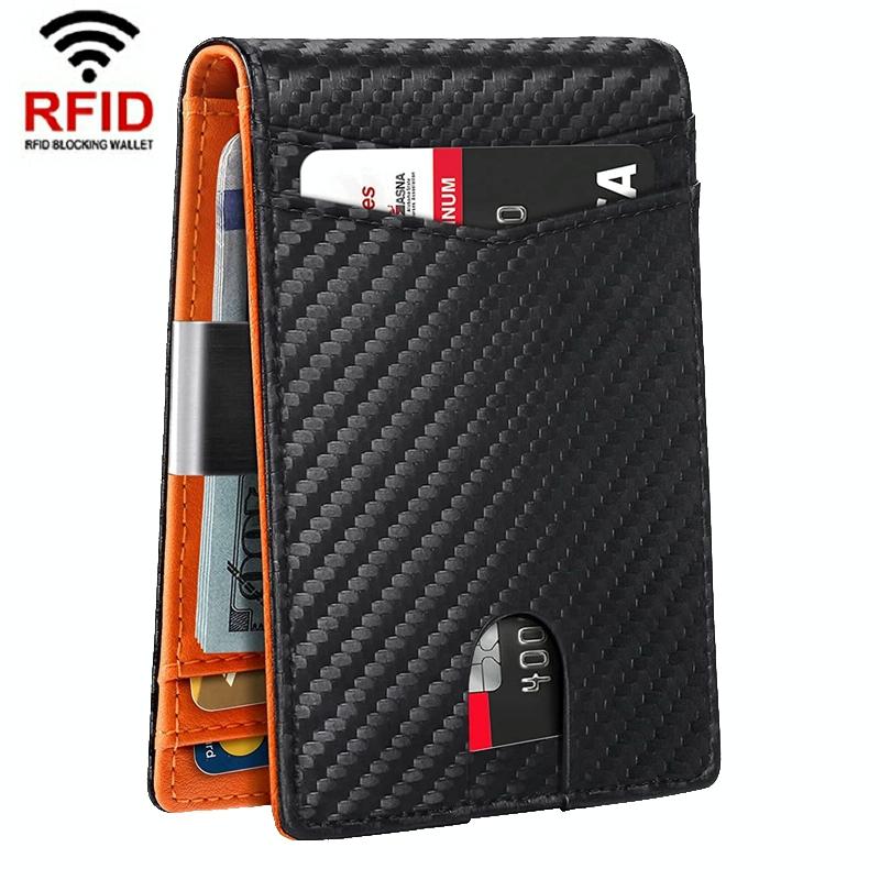 Rfid-protected Leather Credit Card Wallet - Secure & Stylish - Carbon Fiber Black Black Inside