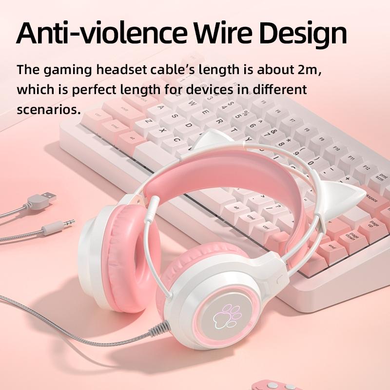 Rgb Cat Ear Gaming Headset - Pink
