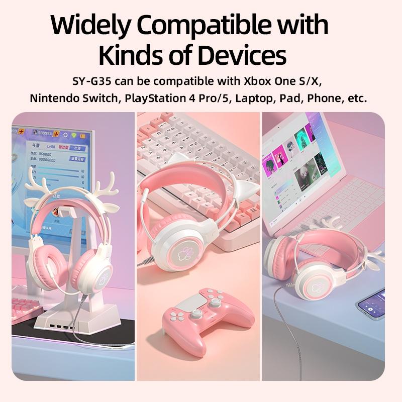 Rgb Cat Ear Gaming Headset - Pink