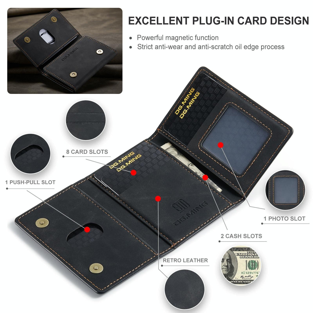 3 Fold Card Bag For Dg.Ming M2 Series Compact & Stylish - Coffee