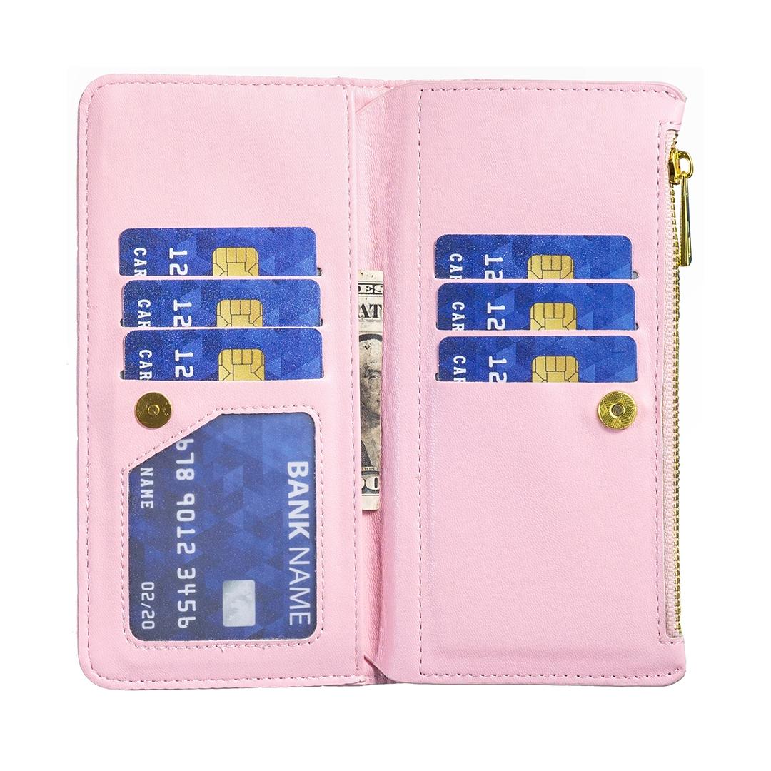 For Samsung Galaxy Z Fold4 5G Leather Zip Wallet - Diamond Lattice Design - Pink