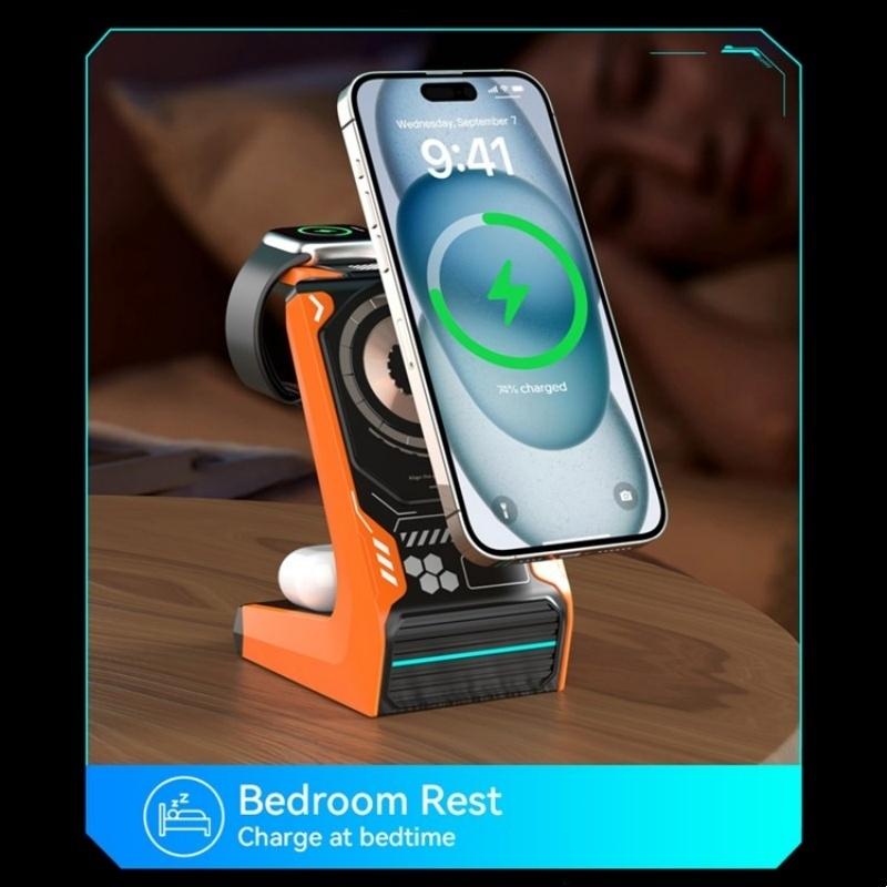 3 In 1 Wireless Charger For Mobile Phone And Earphones - Grey