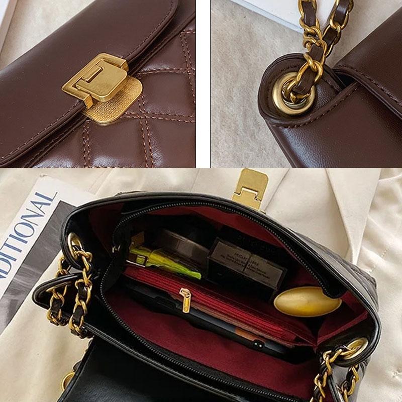 Versatile Rhombic Chain Crossbody Bag For Women - Coffee