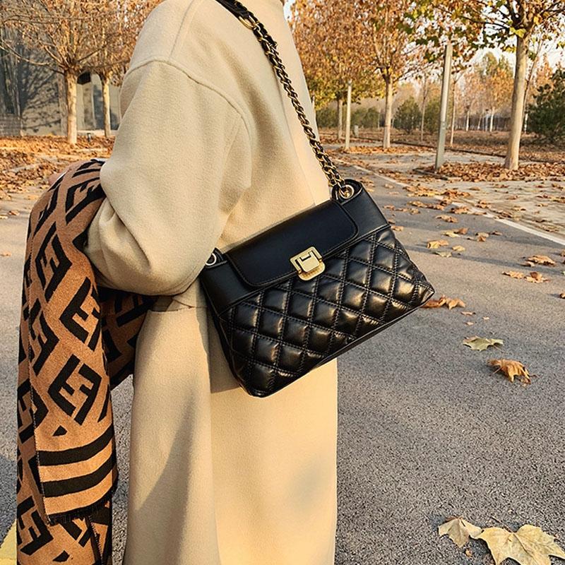 Versatile Rhombic Chain Crossbody Bag For Women - Coffee