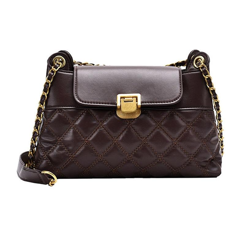 Versatile Rhombic Chain Crossbody Bag For Women - Coffee