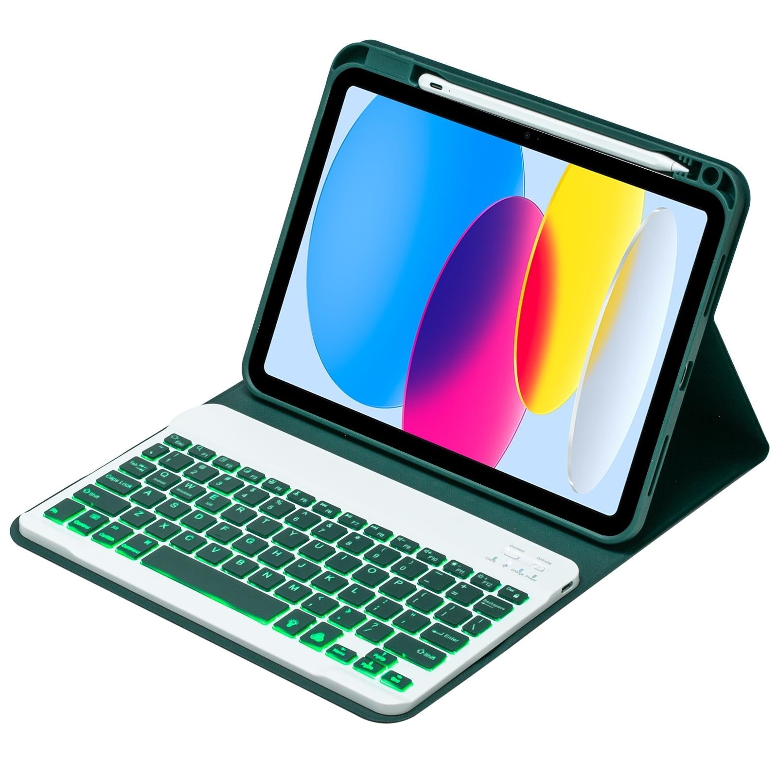 10.9 Ipad 10Th Gen 2022 Backlit Keyboard Case With Pen Slot - Bluetooth Leather - Dark Green