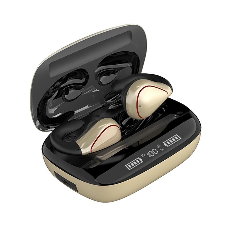 Wireless T20 Tws Bluetooth Earphones with Led Display &amp; Charging Box - Champagne Gold