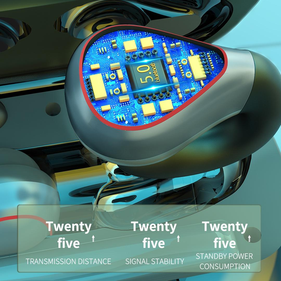 Wireless T20 Tws Bluetooth Earphones with Led Display & Charging Box - Champagne Gold