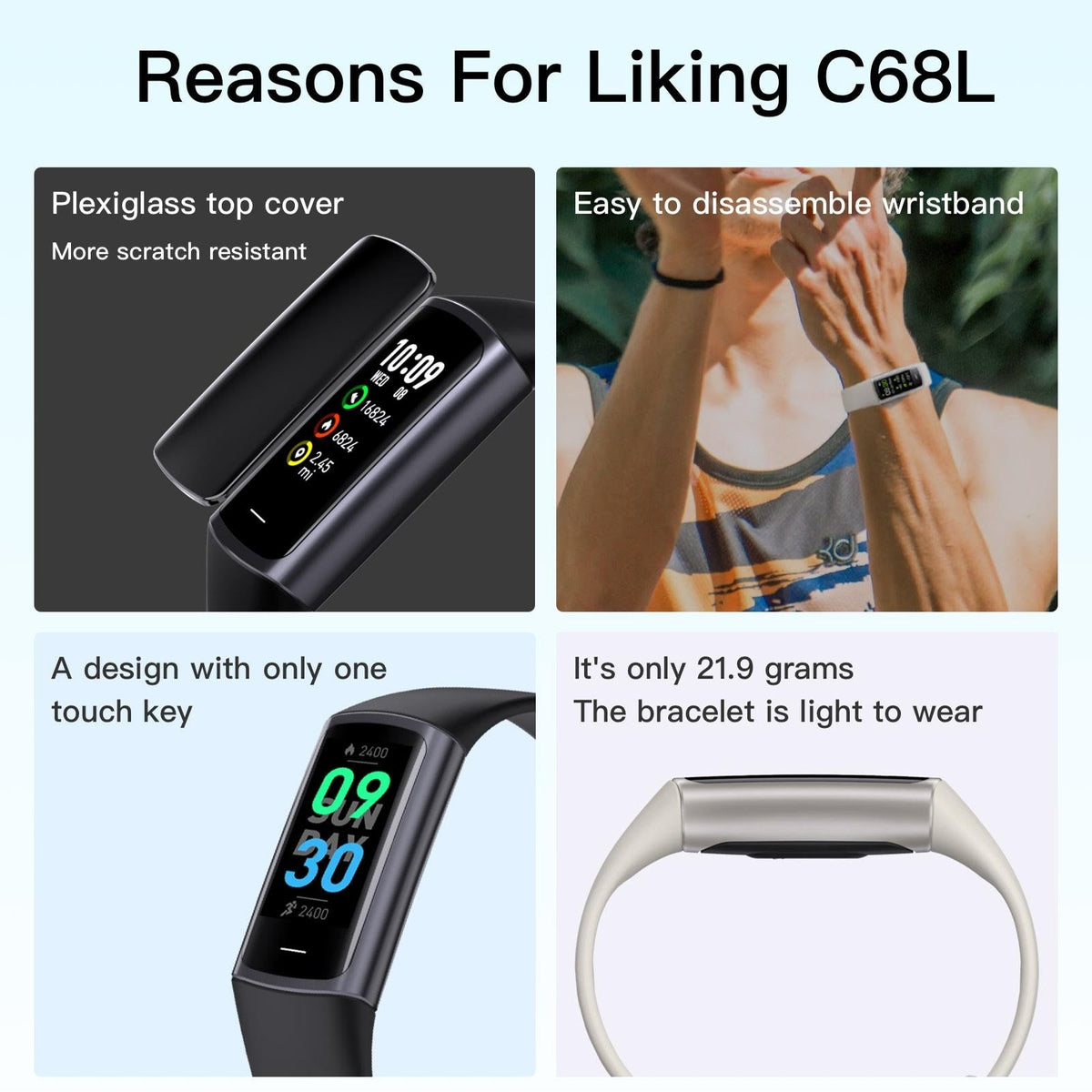 Waterproof C68L Fitness Tracker - Ip67 - Black