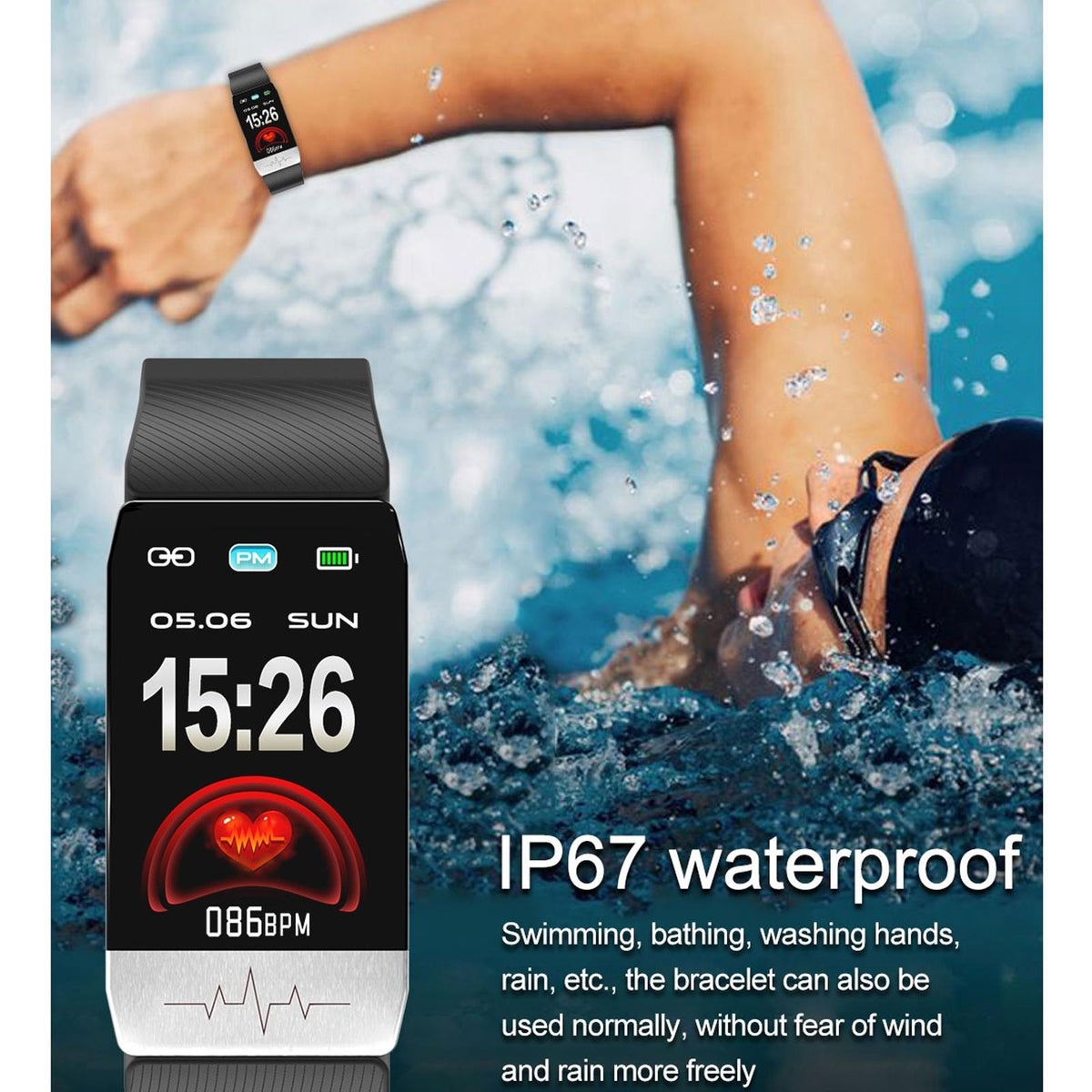 Waterproof Smart Bracelet With Blood Oxygen & Heart Rate Monitoring - Blue