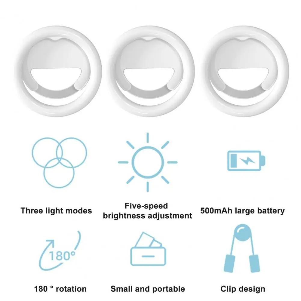 Clip-on Half-ring Fill Light for 10cm Mobile Phones - Black