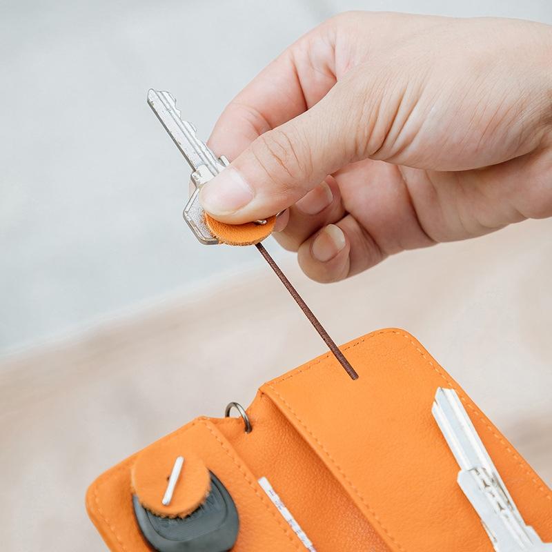 Leather Key Case With Pull Out Coin Purse Compact Key Storage For Men And Women - Orange