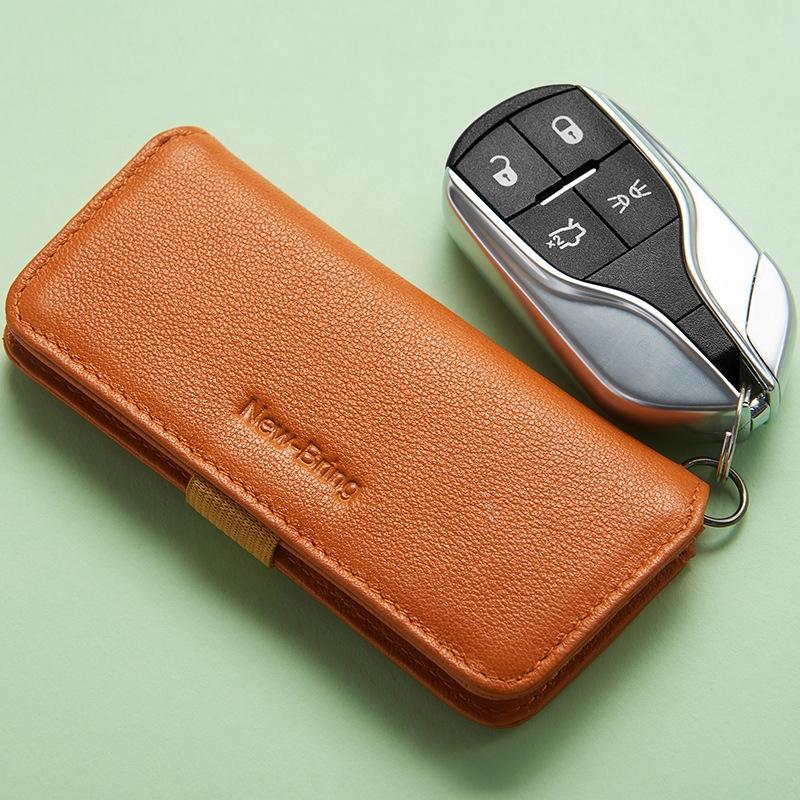 Leather Key Case With Pull Out Coin Purse Compact Key Storage For Men And Women - Orange