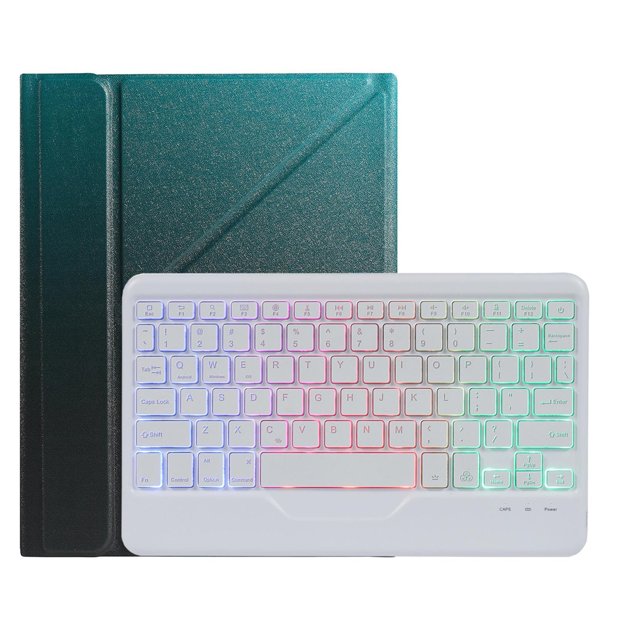 Bluetooth Keyboard Leather Case For Ipad 9.7 - Triangle Holder &amp; Pen Slot - Gradient Dark Green