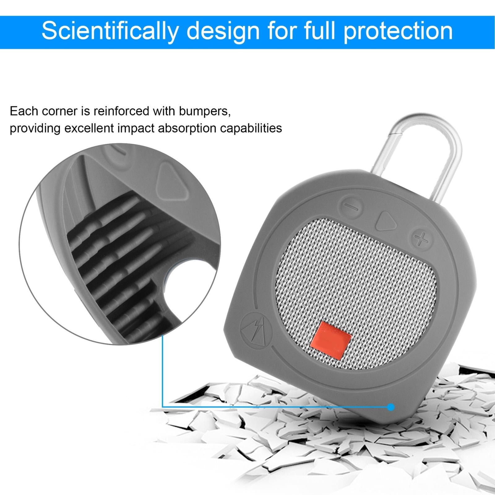 Protective Cover for Jbl Clip 3 Bluetooth Speaker - Anti-fall Silicone Storage - Medium Gray