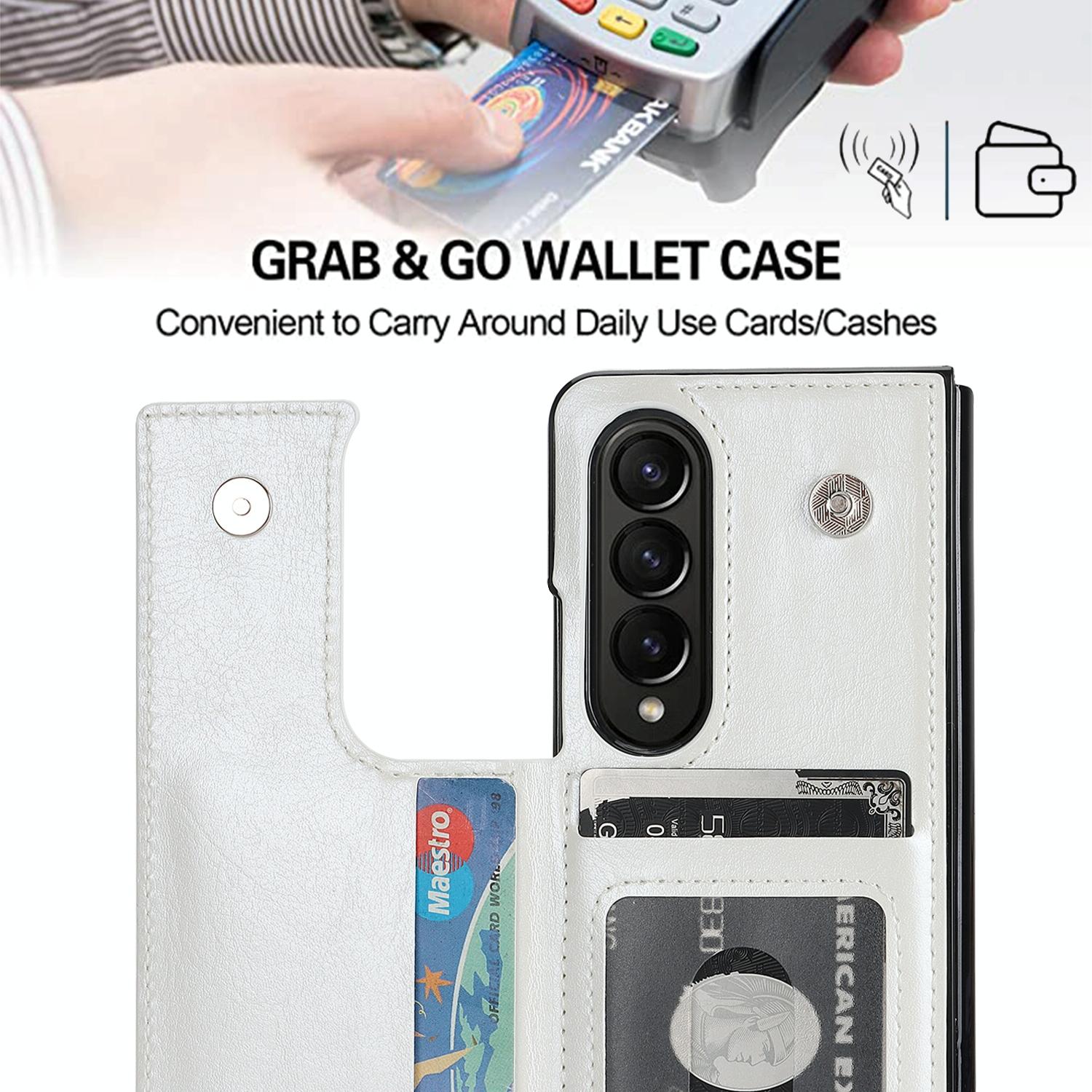 For Samsung Galaxy z Fold4 5G Foldable Phone Case with Double Buckle Card Slot - Red