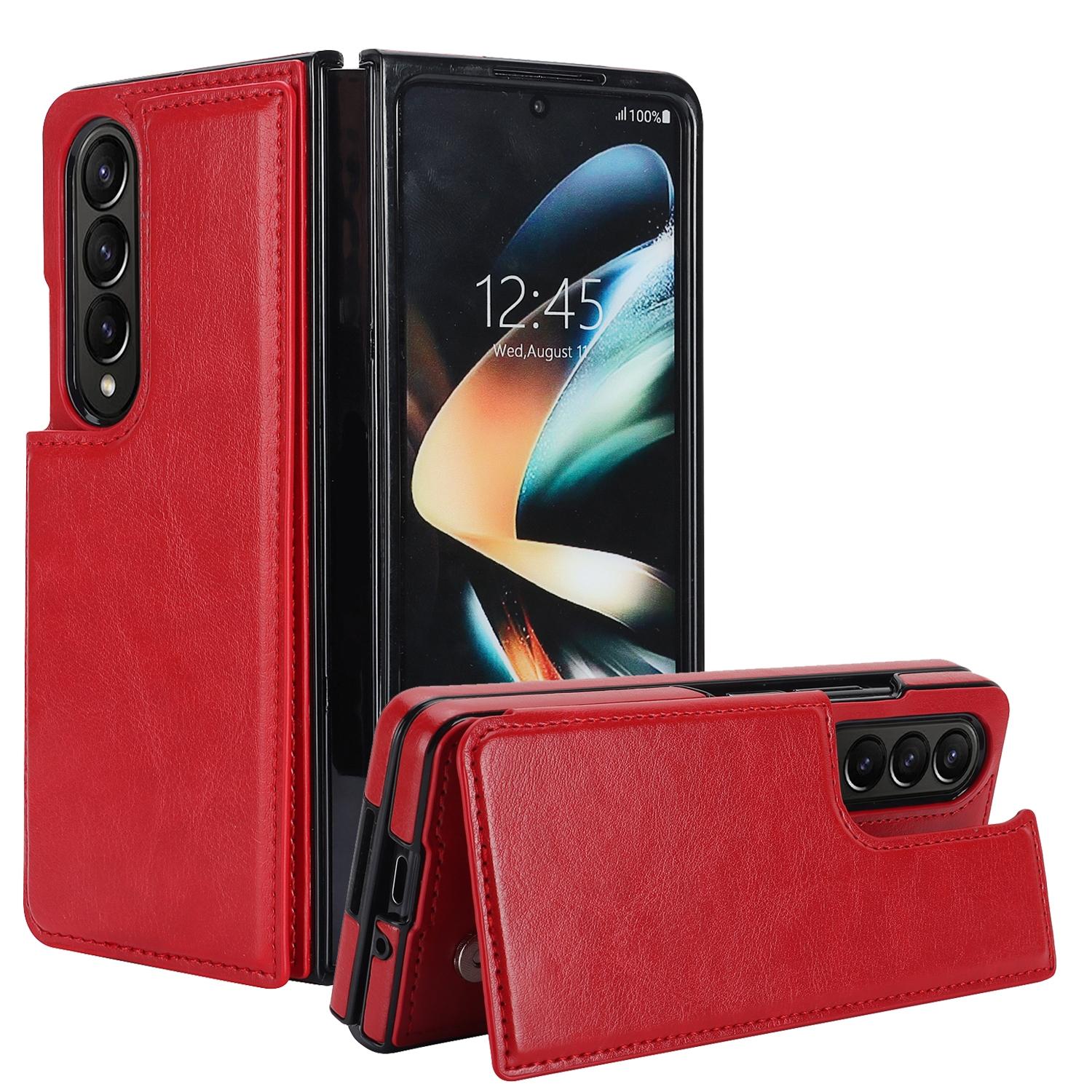 For Samsung Galaxy z Fold4 5G Foldable Phone Case with Double Buckle Card Slot - Red