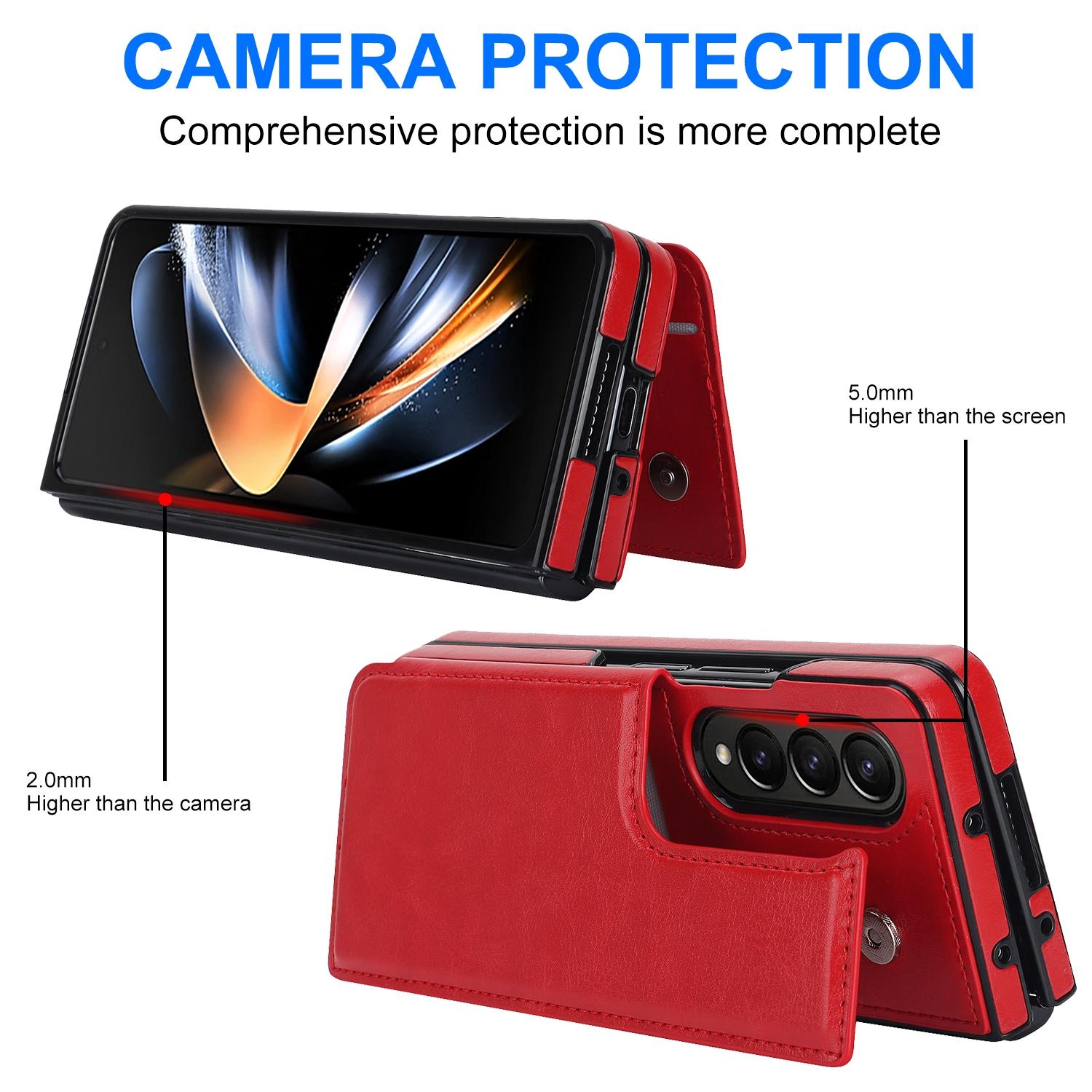 For Samsung Galaxy z Fold4 5G Foldable Phone Case with Double Buckle Card Slot - Red