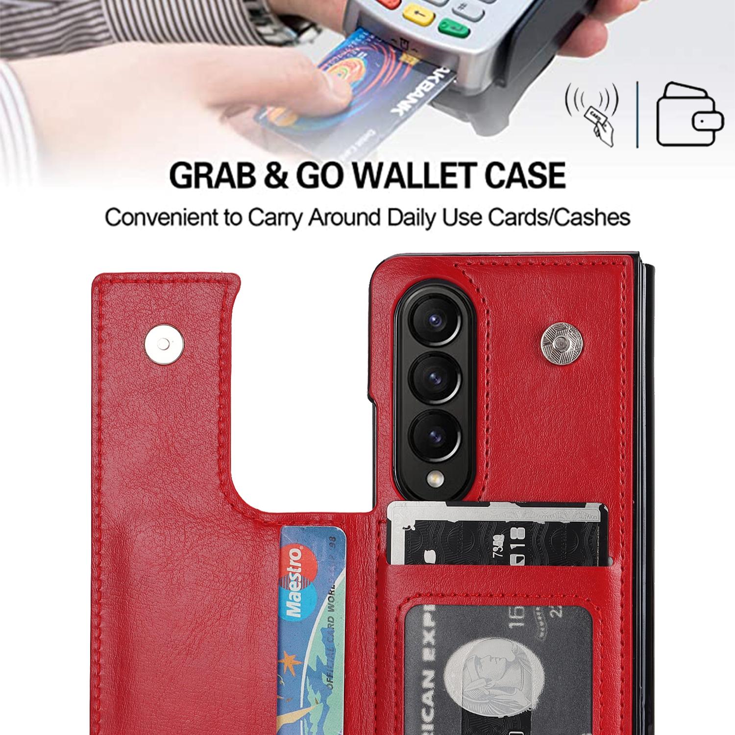 For Samsung Galaxy z Fold4 5G Foldable Phone Case with Double Buckle Card Slot - Red