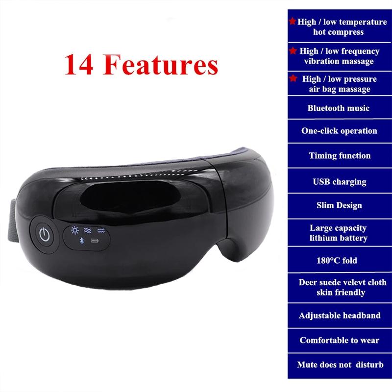 Rechargeable Eye Massager With Heat Air Pressure & Vibration - Black