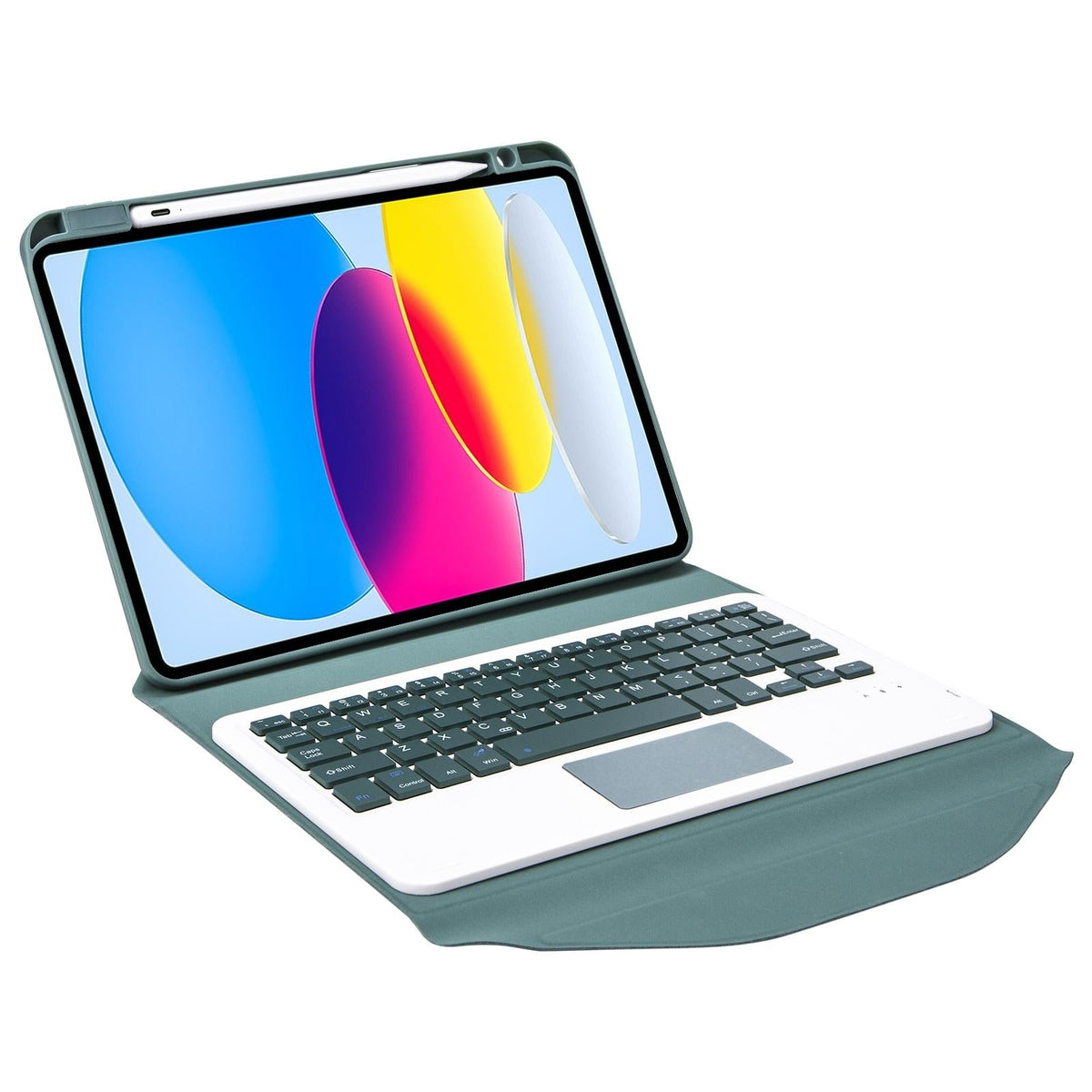 Bluetooth Keyboard Leather Tablet Case With Pen Slot And Touchpad - Green