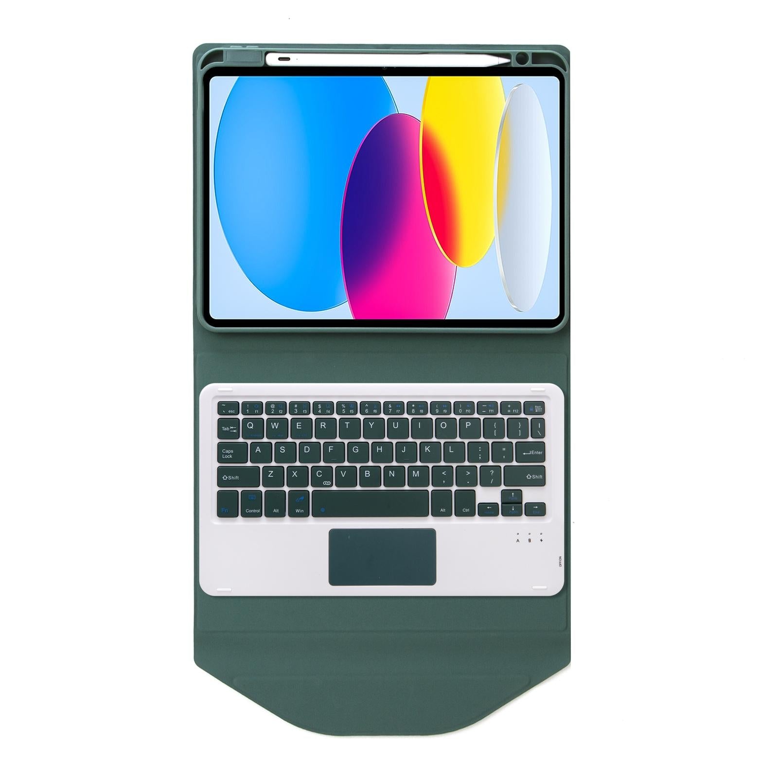 Bluetooth Keyboard Leather Tablet Case With Pen Slot And Touchpad - Green