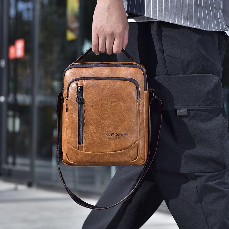 Waterproof Business Crossbody Bag Large Capacity - Light Brown