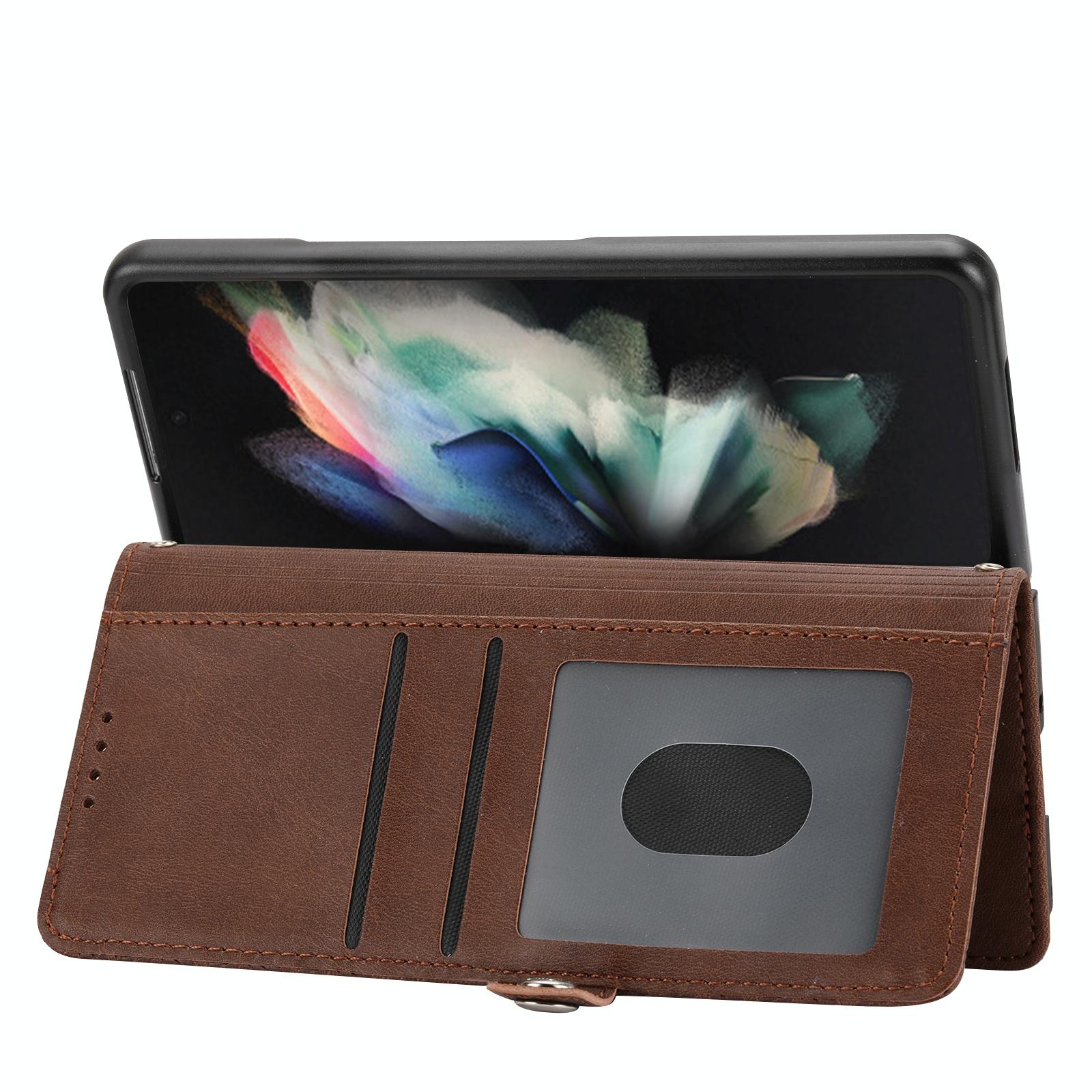 For Samsung Galaxy Z Fold4 5G Textured Leather Phone Case - Cubic Grid Design - Brown