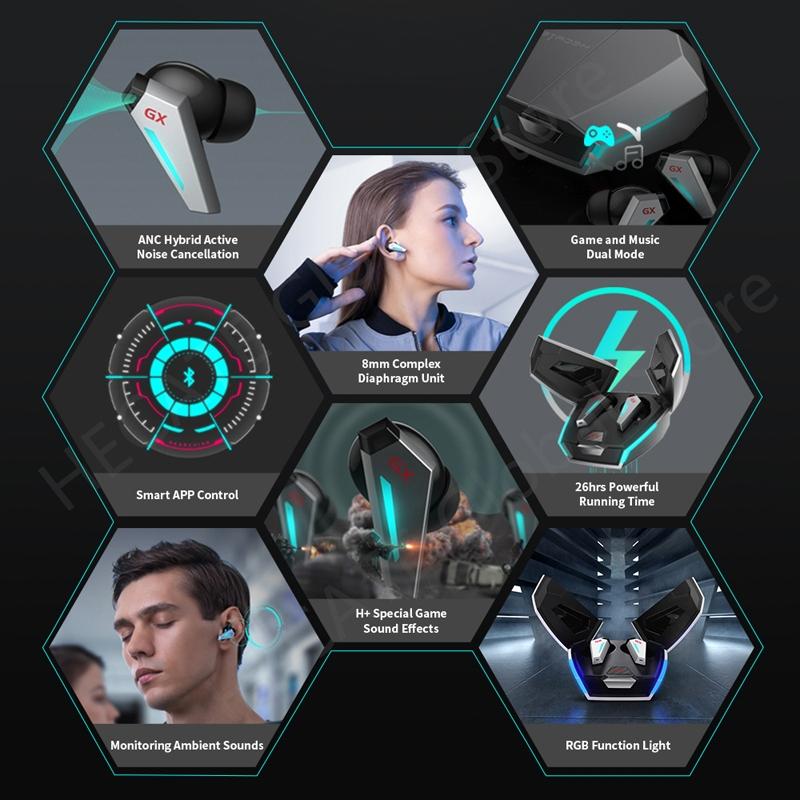 Wireless Waterproof Bluetooth Gaming Earbuds - Dustproof - Cosmic Gray